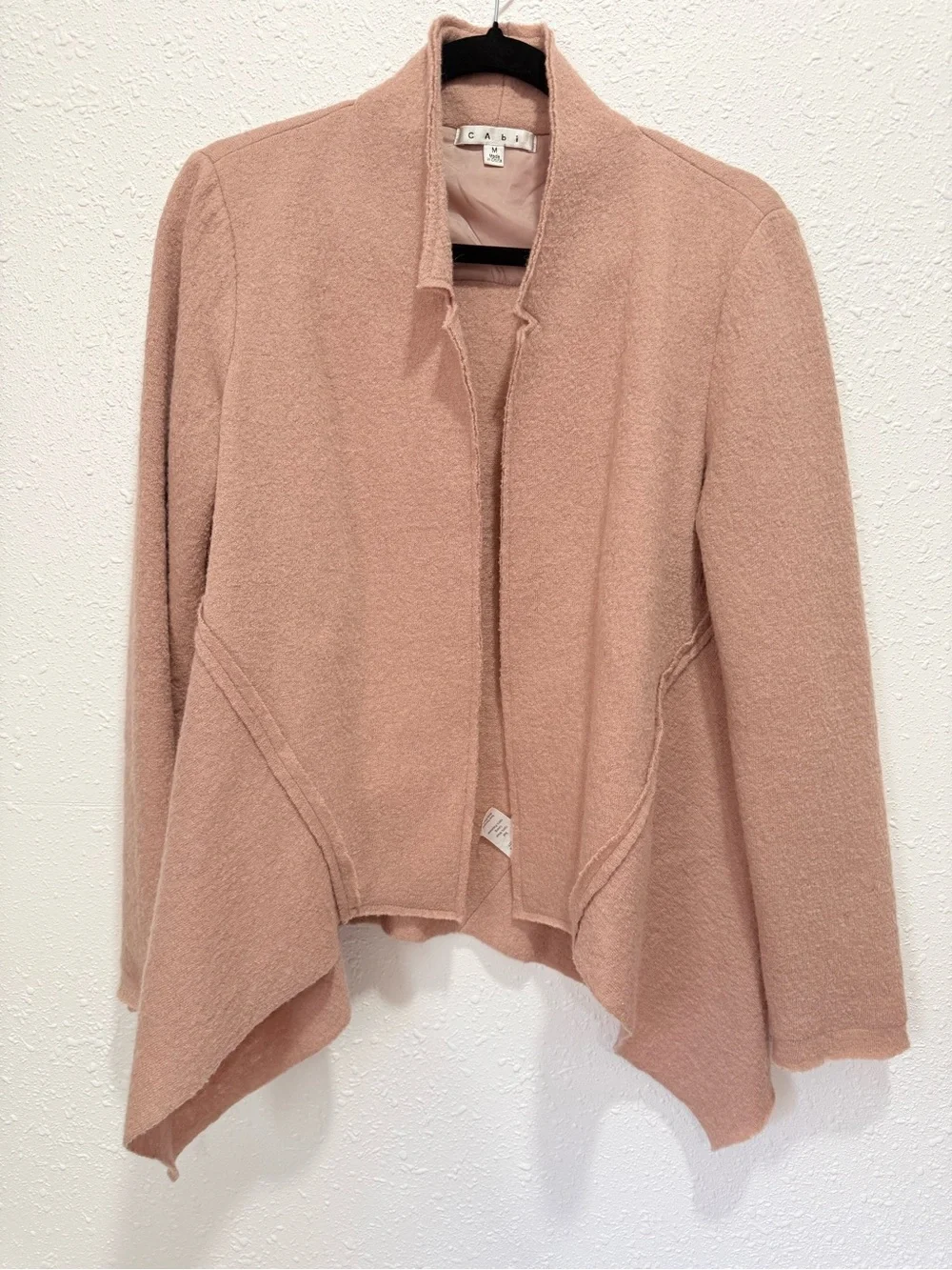 CAbi 100% Valentina wool Dusty Rose Open-Front Cardigan M